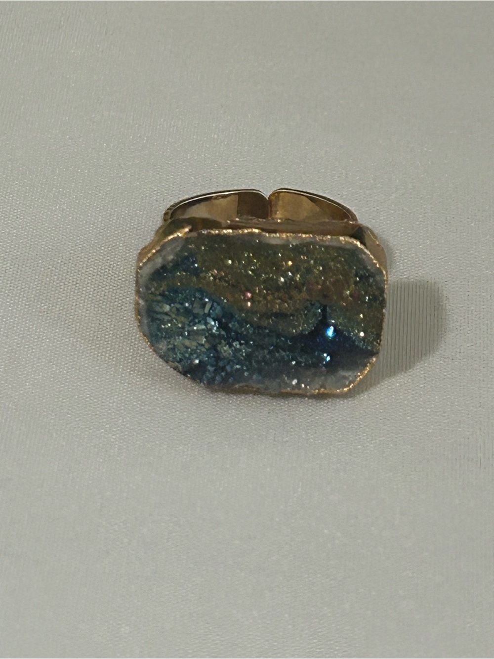 Druzy Ring in Blue-Green Gold Adjustable Band